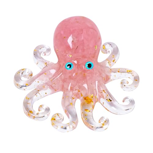Octopus Decor Aquarium RoseQuartze Gravel Decorative Resin Glass with Natural Crystal Stone Marine Animals Fish Tank Ornaments Statue Healing Home Decor Ladies Gift 3.93" - color: Rose-quartz