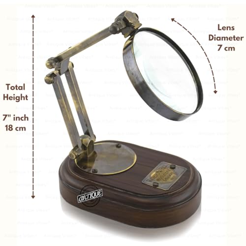 Handmade Magnifying Glass, Wooden Stand, Adjustable Arms, Vintage Style Magnifier, Reading Coin & Stamp, Astrologer, Collectible Table Office Home Décorative Gifts for Collectors