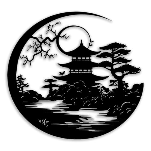 Torii Gate Metal Wall Decor - Japanese Scenery Room Decor Wall Art Home Decor for Living Room, Bedroom, Dining Room, Bathroom, Office, Patio (Black)