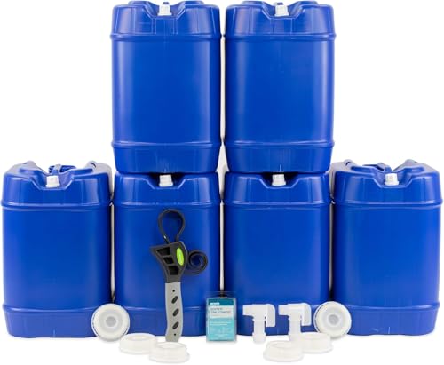Legacy Food Storage Emergency Water Storage Containers, Long Term 5 Gallon Water Tank - 6 Stackable Food Grade Tanks Included, for Camping, Prepping, Survival - 30 Gallon Total Capacity - size: 6 Tanks (30 Gallons), style: With Water Treatment