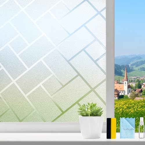 MAGIDEKOR Window Privacy Film with 3 Installation Tools, Frosted Glass Window Film,Static Clings UV Blocking Reusable Decorative Window Film for Bathroom Home Office,Rectangle,17.5 Inch X 6.5 Feet - color: Rectangles, size: 17.5 Inch X 6.5 Feet