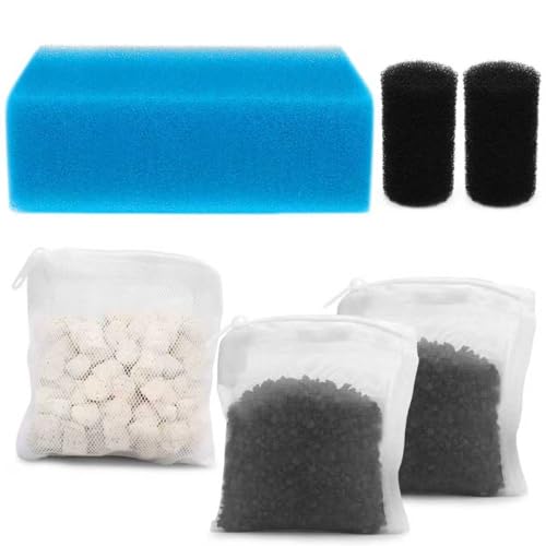 Aquarium Media Maintenance Kit Replacement for Fluval AC50 Power Filter, Includes 1 Blue Foam Filters, 2 Intake Strainer Sponge,1Pack Ceramic Rings and 2 Pack Activated Carbon