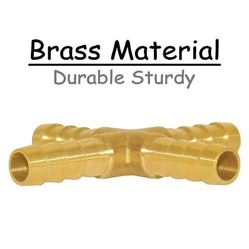 Uenede 2PCS Solid Brass 1/4"OD Barb Fittings 4-Way Union Intersection Hose Pipe Barb Fitting for Water/Oil/Gas - size: 1/4" Barb, style: Cross (4 Way)