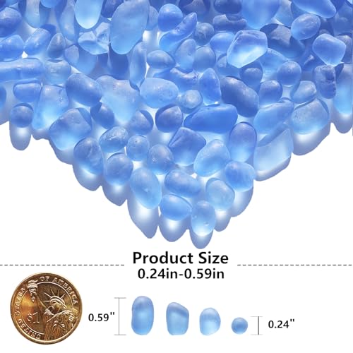 QYGL Sea Glass Stones - 0.55LB Light Blue Frosted Glass Pebbles Gemstones - Perfect for Aquarium Rocks, Fish Tank Gravel, Vase Fillers, DIY Crafts, and Home Decor - color: Light Blue