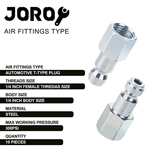 Air Compressor Accessories Fittings, Automotive T-type, 1/4 Inch Body Size, 1/4 Inch Female Threads Size, Steel Material, 300PSI Max Working Pressure, 10 Pieces Air Hose Plug Set - size: 1/4 FNPT PLUG