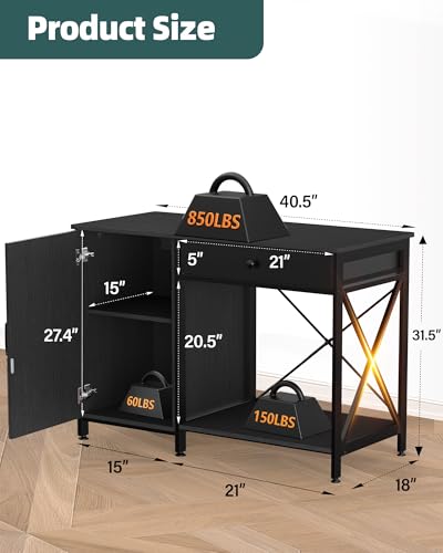 Fish Tank Stand for 40-50 Gallon Fish Tank: Aquarium Stand with Power Outlet - Metal 40 Gallon Tank Stand with Cabinet Drawer Storage for Turtle Tank, Reptile Terrarium (Black, 800LBS Capacity) - color: Blcak, size: 40-50 Gallon