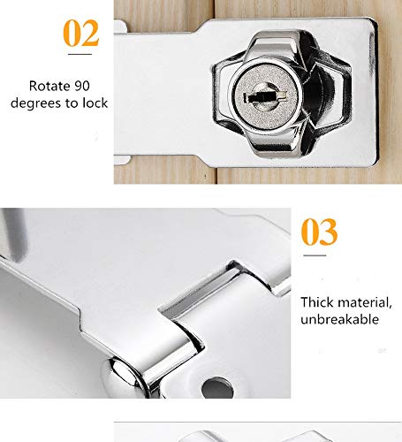 2 Packs Keyed Hasp Locks Twist Knob Keyed Locking Hasp for Small Doors, Cabinets and More,Stainless Steel Steel, Chrome Plated Hasp Lock Catch Latch Safety Lock (3Inch with Lock) - color: Silver, size: Straight 3 Inch