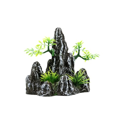 Fish Tank Decorations Aquarium Mountain View Stone Decorations Resin Rock Aquascaping with Hiding Cave, Fish Tank Accessories Aquarium Ornaments with Small Plants (AS) - color: As