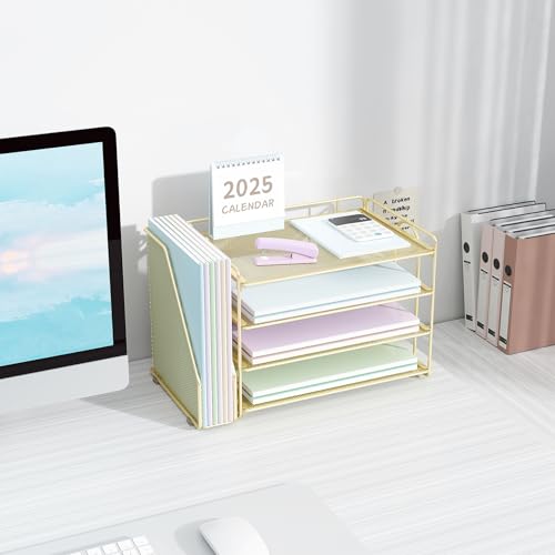 Spacrea Desk Organizers and Accessories, Paper Organizer for Desk with File organizer, Desk Accessories & Workspace Organizers for Office Supplies (Gold) - color: Gold
