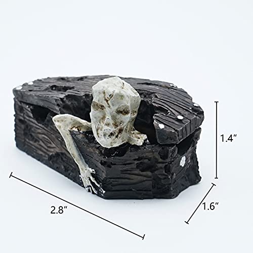 Skull Aquarium Fish Reptile Tank Decoration Resin Cave House Skeleton Small Pet Decorative Landscape Terrarium Ornament Halloween Décor for Snake Lizard Spider Tanks - color: Death Coffin