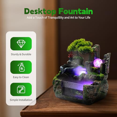 Rockery Tabletop Fountain, Indoor Waterfall with Atomizer, Fish Tank Design, 4-Color LED Lights, Ideal for Office, Living Room, Yoga Room, Bedroom Relaxation Decor - size: C