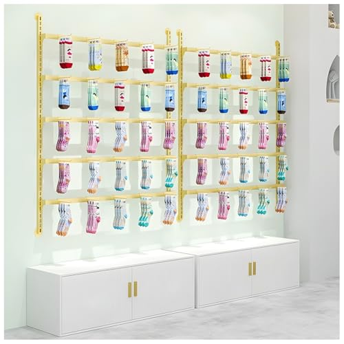 4/5 Tier Wall Mounted Socks Rack, Metal Adjustable Height Underwear Display Shelf, Retail Store Bras/Panties/Tank Tops Organizer Stand, for Clothing Store.Gold-b-150x150cm