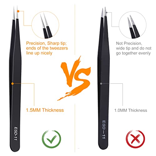 kaverme 3PCS Precision Tweezers Set, Upgraded Anti-Static Stainless Steel of Tweezers, for Electronics, Soldering, Laboratory Work, Jewelry-Making, Model, Craft - style: 3pcs
