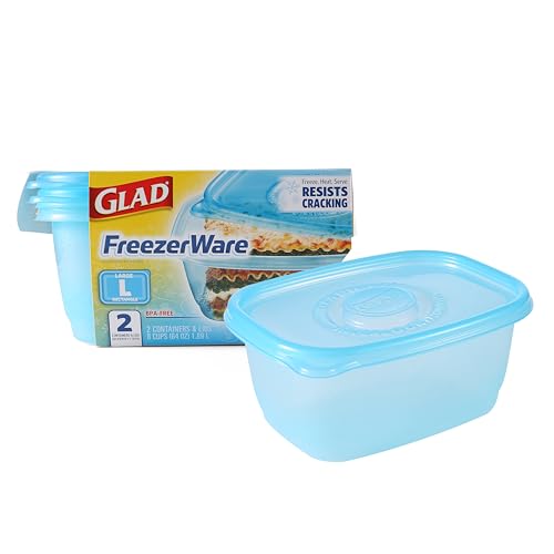 Glad Gladware Freezerware Food Storage Containers, Large Rectangle Holds 64 Ounces of Food, 2 Count Set | Tupperware, Plastic Food Container, Meal Prep Container, Plastic Containers with Lids - size: 2 Count (Pack of 1)