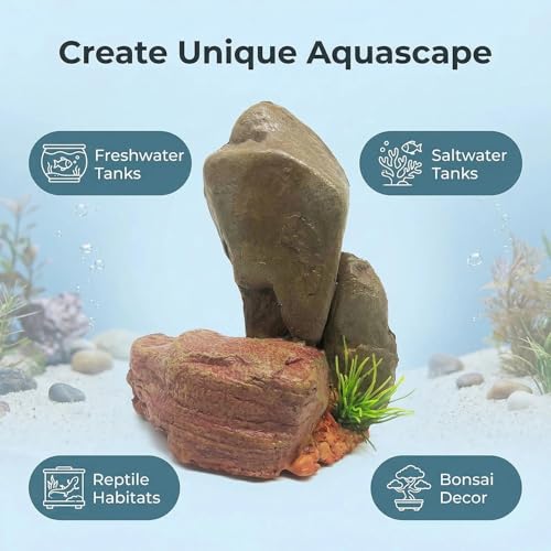 Mipukbay Medium Aquarium Decor Rock, Resin Fish Tank Artificial Stone Ornament for Freshwater/Saltwater, Safe Landscape Hideout for Betta Fish, Goldfish and Aquatic Pets - size: Medium