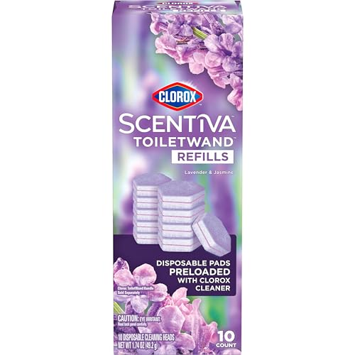 CLOROX Scentiva ToiletWand Toilet Cleaner Refills, Toilet brush, Lavender and Jasmine, 10 Count