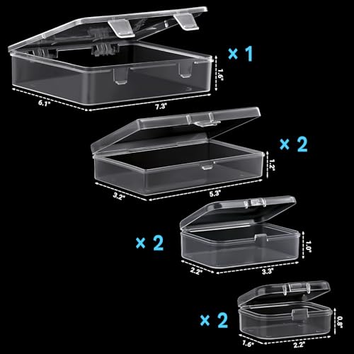 7 Pack Mixed Sizes Rectangular Mini Plastic Containers Clear Plastic Storage Boxes with Hinged Lids Empty Beads Organizers for Small Items Art Craft Jewelry Projects - size: 4 Size 7 Pcs