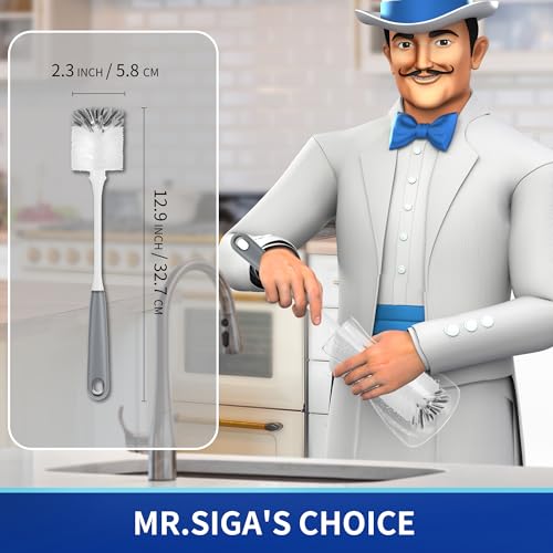MR.SIGA Long Handle Bottle Brush, Flexible Scrub Brush for Water Bottles, Glasswares, Mugs, Gray, 2 Pack - color: Gray