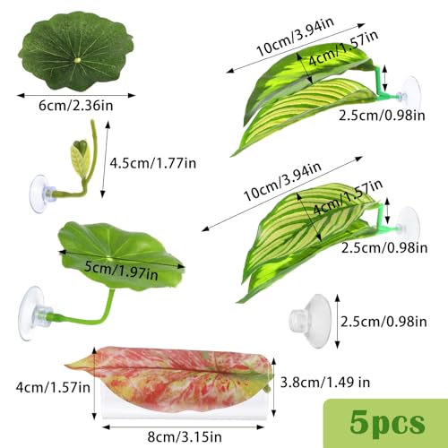 Ouligay 5 Pack Betta Fish Hammock Soft Betta Leaf Hammock for Aquarium Acrylic Plastic Plants Practical Resting Spot Beta Fish Tank Decoration for Sleeping Resting Hiding Playing, with Suction Cup