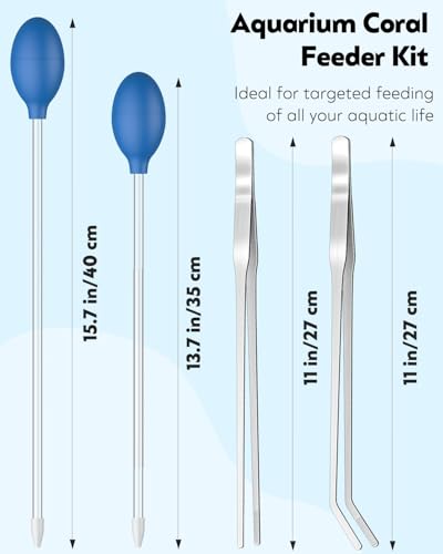 Pawfly Aquarium Coral Feeder Kit, 13.7" & 15.7" Long Tube with 11" Long Tweezers, Coral Food Feeders for Reef Marine Fish Shrimp, Long Acrylic Syringes with Stainless Steel Aquarium Tweezers - color: Blue, size: 13.7" & 15.7" coral feeders & 11" long twee