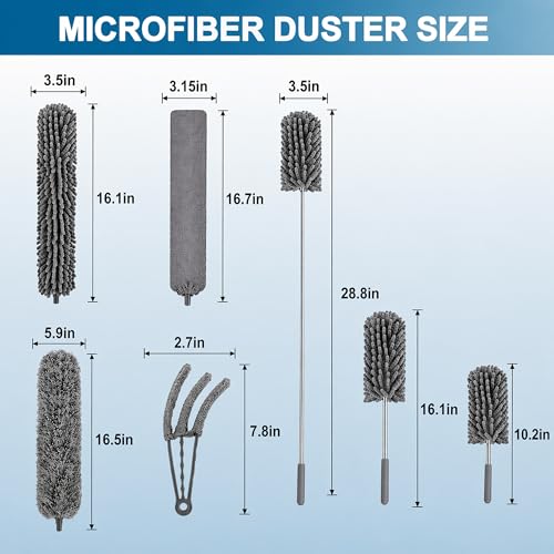 Microfiber Feather Duster, Duster with Extension Pole 30-100 Inches,Ceiling Fan Cleaner Duster Retractable Gap Dust Brush Cleaner for Cleaning Cobweb,High Ceiling,Blinds, (Dark Gray)