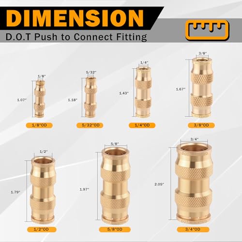 10PCS 5/32" Quick Push to Connect Fittings Brass Union Straight DOT Approved 5/32" tube OD Air Line Adapter Air Spring Suspension Kit for Car Truck Trailers and Air Brake System - color: 10PCS-DOT Push-to-Connect, size: 5/32" Od