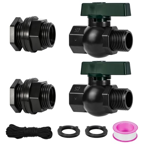 Rain Barrel Spigot Kit 3/4" GHT Garden Diverter with Bulkhead Fittings Garden Hose Faucet Thread Ball Valve for Water Adapter Tanks, Aquariums Rain Barrel Diverter Kit （2 Pack）