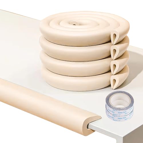 Baby Proof Edge Protectors 2-Pack (8Ft Total) - Ultra-Soft Foam U-Shaped Corner Guards for Table,Desk,Furniture - 4 Colors Safety Bumpers for Sharp Edges Under 2cm(Beige) - color: Beige