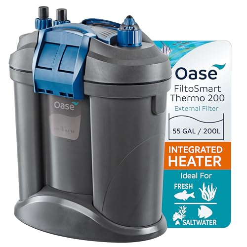 Oase FiltoSmart Thermo 200 Canister Filter for Aquariums – Quiet, Space-Saving External Multi-Stage Filter, Integrated Heater, No-Mess Maintenance, For Freshwater & Saltwater Tanks Up to 55 Gallons - style: Filtosmart Thermo 200