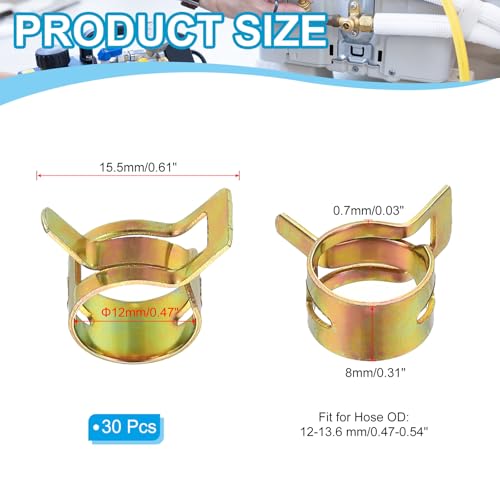 PATIKIL Spring Band Hose Pipe Clamps for 12-13.6 mm OD Hose, 30 Pack Silicone Vacuum Constant Tension Band Clips for Fuel Line Silicone Air Hose Tube Water Pipe, Gold - size: 12-13.6 mm