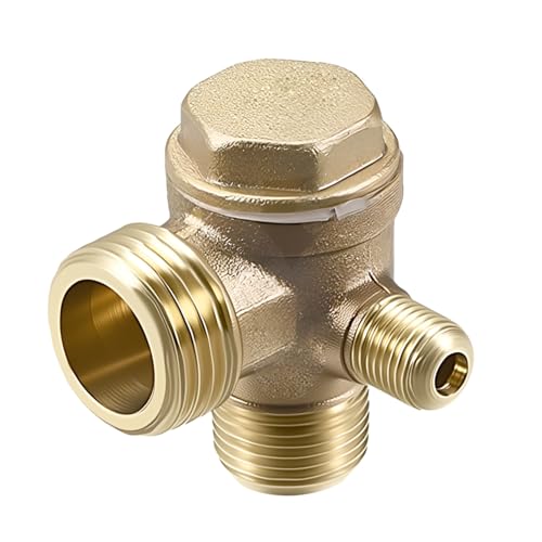 Brass 3-Port 90-Degree Right Male Threaded Air Compressor Check Valve (1/8"x1/2"x3/4) - Air Compressor Parts - size: 1/8"x1/2"x3/4