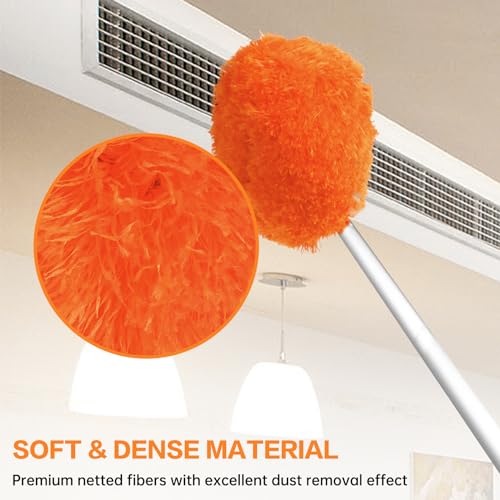Ceiling Fan Cleaner Duster Reusable Microfiber Ceiling Fan Blade Cleaner Removable Duster with Extension Pole Adjusts 13 to 49.7 Inch for Cleaning Walls Bookshelves Furniture Door Window Top (Orange) - color: Orange