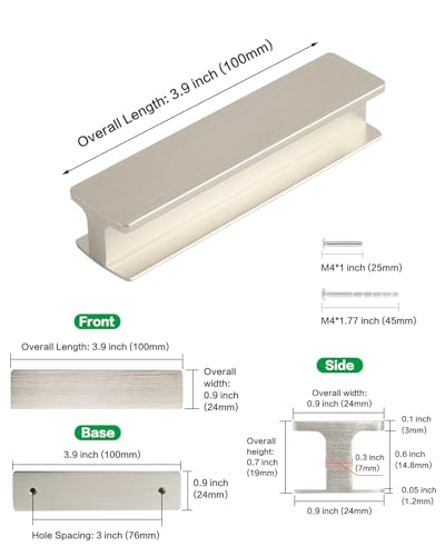 5 Pack Stick On Cabinet Dresser Handles Self Adhesive Drawer Pulls 4" Long Brushed Nickel Shower Door Handle Peel and Stick Sliding Closet Door Handles - color: H-Brushed Nickel, size: 4 Inch