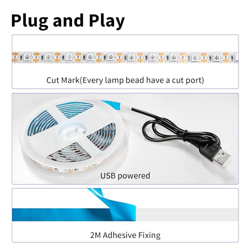 iNextStation UV Black LED Light Strip USB, 2M/6.6ft 5V SMD5050 LEDs 395nm-405nm Blacklight Strip for Fluorescent, 3D Print Curing, Computer Case, UV Poster, UV Body Paint, Room Décor - color: UV Black, size: With USB/6.6FT