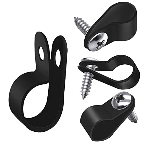 mankk 100PCS 3/8 Inch Rope Light Clips P-Style Mounting Clips Plastic Cable Clamps with Compatible Stainless Steel Pan Head Phillips Screws for Wire Management M-032-BK-LS - size: 100 Pack 3/8Inch