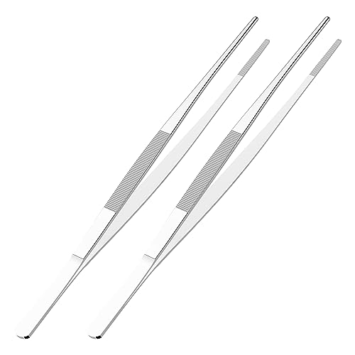 2 PCS 12 Inch Stainless Steel Tweezers, with Straight Round Blunt Serrated Tip, 1/16 Inch Thickness Stainless Steel, Multipurpose Daily Garden Home Lab Craft Repairing Tool - size: 12"L(1/16"T)