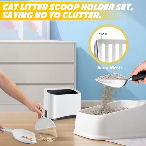 Cat Litter Scooper with Holder, Stainless Steel Cat Litter Scoop, Kitty Poop Scooper Stand for Litter Box, Cat Caddy for Litter Scoop, Fast Sifting Kitty Poop Scooper Caddy Poop Scooper Stand - color: White, size: M