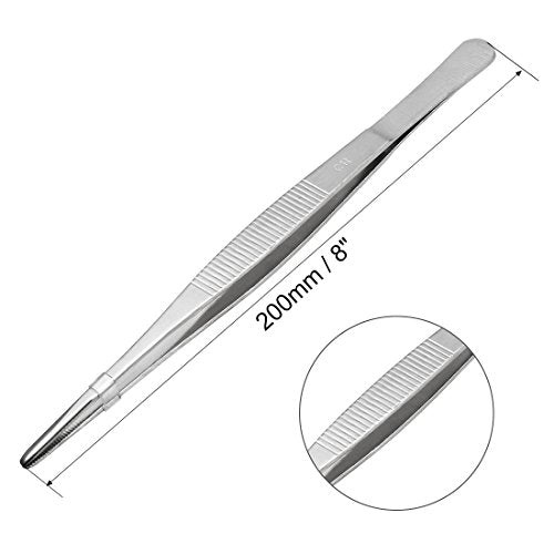 uxcell 2 Pcs 8-Inch Stainless Steel Straight Blunt Tweezers with Serrated Tip Daily Garden Tool - size: 8 inch