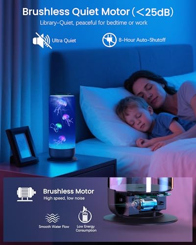 Jellyfish Lamp - 7 Color Changing LED Tank Aquarium Light, Mood Lamp for Home Office Bedroom Decor, 2 Lighting Modes for Relax/Sleep, Gift for Kids Teens Adults - color: Black