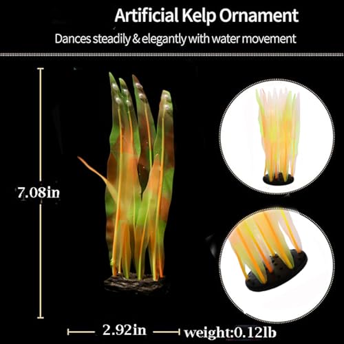 2Pcs Soft Silicone Aquarium Plants Glowing Kelp Fish Tank Plants Decor Artificial Aquarium Plant Decoration Simulation Artificial Water Grass for Fish Tank,Orange,7inch - color: Orange, size: 7inch
