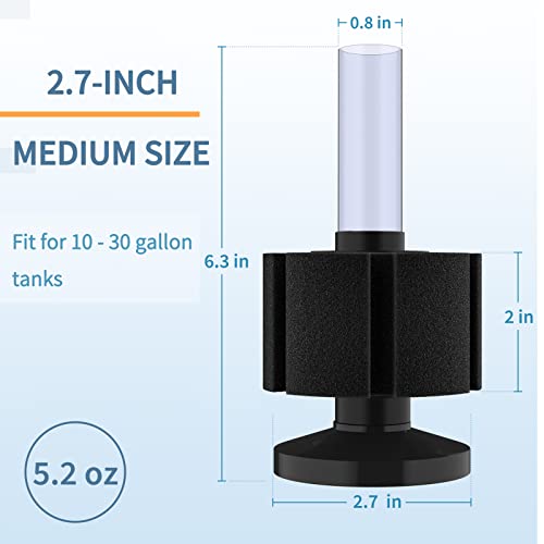 Pawfly Aquarium Bio Sponge Filter Quiet Fish Foam Filter with Airline Tubing Suction Cups Check Valve Connectors and Control Valve Accessories for Betta Fry Shrimp Small Fish Tank up to 30 Gallon
