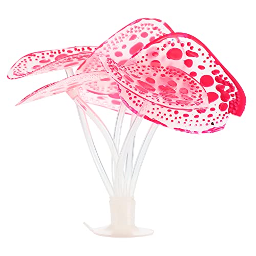 VOCOSTE Soft Silicone Glowing Aquarium Simulation Coral with Sucker, Fluorescence Aquatic Artificial Water Plants for Fish Tank Decoration, Pink - color: Pink