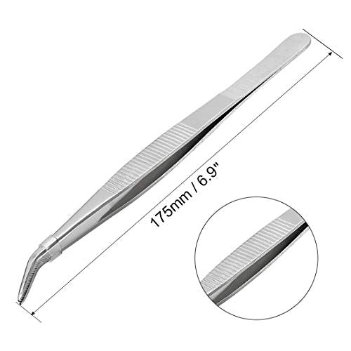 uxcell 6.9-Inch Stainless Steel Tweezers with Curved Pointed Serrated Tip Daily Garden Tool - size: 6.9-Inch