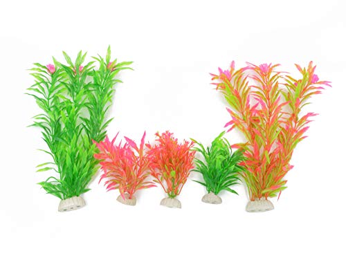 CNZ Assorted Color Aquarium Plastic Plant Decoration w Ceramic Base, 16-Piece Assorted