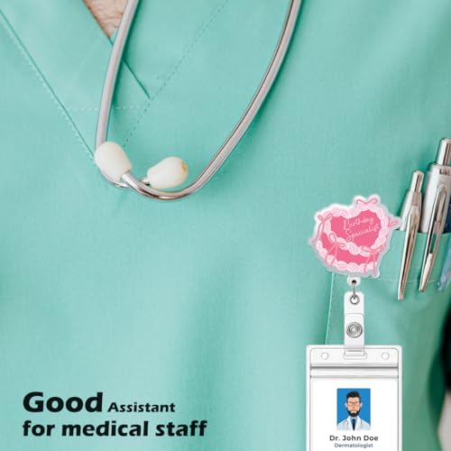 Cute Pink Nurse Badge Reel, Funny Birthday Specialist Labor and Delivery NICU ID Card Holder Retractable Clip for OB RN OBGYN Nurses Medical Assistant Maternity Postpartum - color: Birthday Specialist