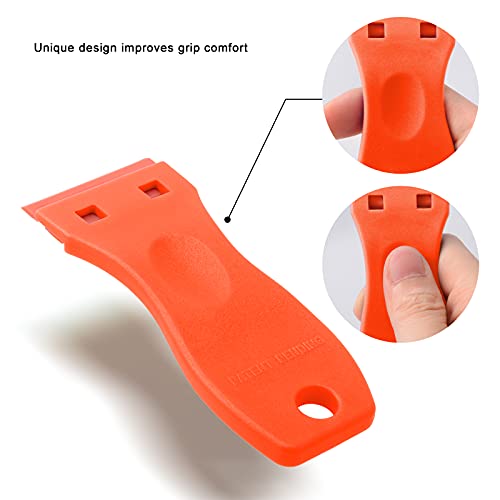 FOSHIO 2PCS Orange Plastic Razor Blade Scraper Tool and 100PCS Orange Plastic Blades for Gasket Remover, Sticker Remover, Labels Decal and Adhesive Remover for Windows and Glass - color: Orange