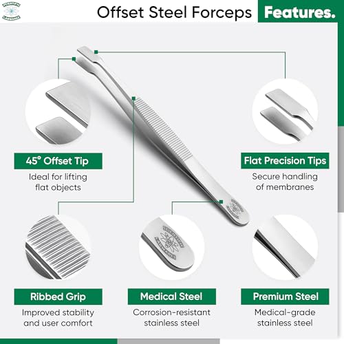 Stainless Steel Forceps with Offset Flat-Tips - Perfect for handling of membranes (4.75 in.) - style: Offset