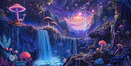36" X 20" Galaxy Space Planet Aquarium Background, Waterfall Landscape Tapestry Fantasy Mountain Wave Wall Tapestry Mysterious Neon Plants Fish Tank with 10 EVA Double-Sided Tape - size: 36" X 20" （90X50 cm）