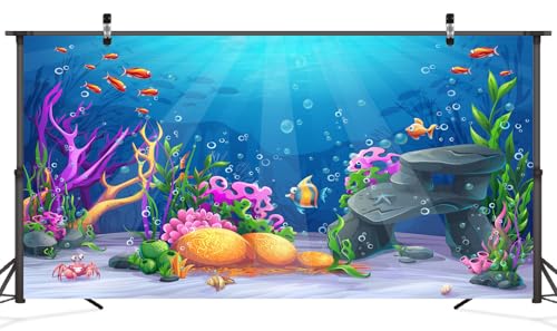 20x10ft Fabric Under The Sea Backdrop for Photography Underwater Scene Colorful Marine Coral Fishes Aquarium Background for Kids Birthday Diving Holiday Party Decor Photo Studio Props - size: 20x10FT