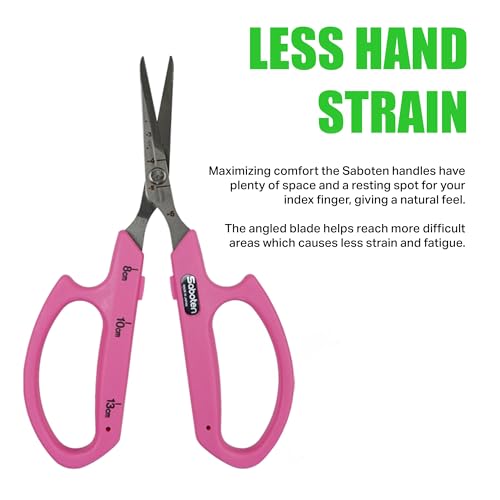 Saboten Stainless Steel Angled Blade Trimming Scissors Pink PT-13 160mm Precision Gardening Bonsai and Floral Shears Made in Japan - color: Pink, size: Stainless Steel Angled Blade